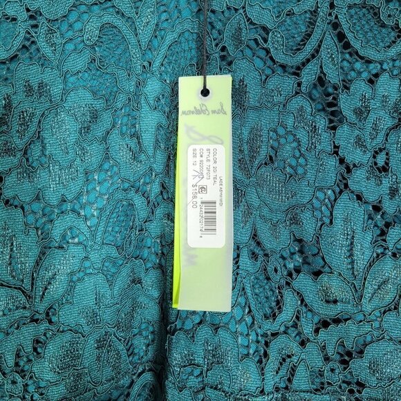 NWT Sam Edelman Women's Dark Green Asymmetrical Lace Short Sleeve Dress Size 12 - Picture 5 of 16